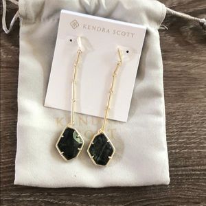 Charmian Gold Drop Earrings In Sage Mica